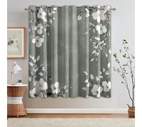 95% Blackout White Floral Curtains for Living Room Bedroom 54 Inch Drop, Modern Watercolor Flower Printed Thermal Eyelet Windows Drapes for Home Decor, 46 x 54, 2 Panels - T242