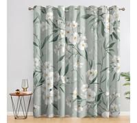 95% Blackout White Floral Curtains for Living Room Bedroom 63 Inch Drop, Sage Green Leaf Cottage Core Printed Thermal Eyelet Windows Drapes for Home Decor, 52 x 63, 2 Panels - A269