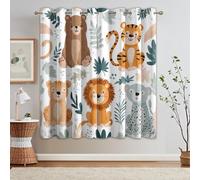95% Blackout Woodland Animal Curtains for Living Room Bedroom 90 Inch Drop, Kids Tiger Lion Bear Printed Thermal Eyelet Windows Drapes for Home Decor, 90 x 90, 2 Panels - O458