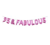 95 & Fabulous Balloon Banner, Funny Multicolor Glitter Party Decorations for 95th Birthday/Anniversary Party Decorations Supplies (95 & FABULOUS Rose Red)