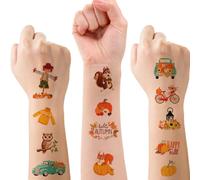 95 Pieces Fall Temporary Tattoos, 10Sheets Autumn Harvest Thanksgiving Temporary Tattoo Stickers With Pumpkin Maple Leaves Squirrels Deer Design for Fall Party Decorations Favors Festival