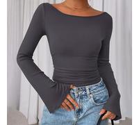95% Polyester Women's for flare Sleeve Shirt Stretchy Fabric(Dark Gray M)
