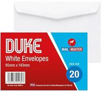 95 x 143mm Duke White Envelopes, No Window, Smooth Finish Paper, 80 GSM, Duke Envelopes for Cards, Invitations, Formal Correspondence (20)