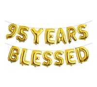 95 Years Blessed Multicolor Glitter Balloon Banner, 95th Birthday/Wedding Anniversary Party Decorations Bunting Sign Backdrops (95 YEARS BLESSED Gold)