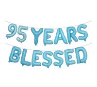95 Years Blessed Multicolor Glitter Balloon Banner, 95th Birthday/Wedding Anniversary Party Decorations Bunting Sign Backdrops (95 YEARS BLESSED Light Blue)