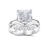 950 Platinum Ring for Women, Simple Wedding Band Elegant 2.5ct Rectangle Moissanite 2 Band Set PT950 White Gold Ring Size P 1/2