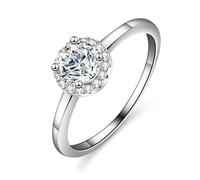 950 Platinum Ring, Small Engagement Ring 4 Prongs Round with 0.5ct Moissanite PT950 Silver Band Size S 1/2