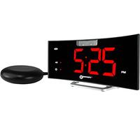95dB Super Loud Alarm Clock with Bright Flashing Light, Bed Shaker and Snooze Function - The Geemarc WAKE 'N' SHAKE Curve for Heavy Sleepers and Hearing Impaired - USB Charging Port - UK Version