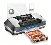 95Kpa Vacuum Sealer, 10-In-1 Multi Modes Fast-Compact Food Vacuum Sealer Machine With Cutter, 1 Bag Roll & 10 Pre-cut Bags and Accessory Hose Vac Pack Machine Set for keeping Food Fresh 8X Longer