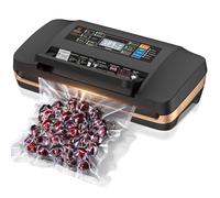 95kpa Vacuum Sealer Machine,Commercial Full Automatic Food Sealer,10-in-1 Sealing System with Double Heat Seal,Bags Storage,Easy-Lock Handle,Build-in Cutter,1 Bag Rolls and 10 pcs Pre-cut Bags(Black)