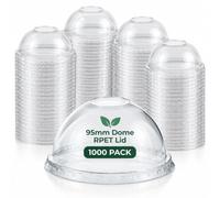 95mm Dome RPET Lid for Smoothie Cups - Fits 12oz/16oz/20oz, 1000 Pieces | Recyclable Crystal Clear Lid, BPA Free & FDA Approved, Leak-Resistant Secure Snap Fit for Iced Coffee, Juices, Soft Drinks