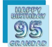 95th Birthday Card for Grandad, Blue Glitter Party Balloons