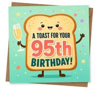 95th Birthday Card for Her, Toast & Champagne Glass | Smiling toast character holding a champagne glass and the line “A Toast For Your 95th Birthday!” for her 95th.