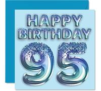 95th Birthday Card for Men - Blue Glitter Party Balloon - Happy Birthday Cards for 95 Year Old Man Great Grandpa Grandad Dad Gran, 145mm Bday Greeting Cards Gift