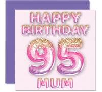 95th Birthday Card for Mum, Pink & Purple Glitter Balloons