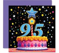 95th Birthday Cards for Women Men - Pink Cake & Stars - Happy Birthday Card for 95 Year Old Woman Man Grandad Auntie Nanny Wife, 145mm Bday Greeting Cards