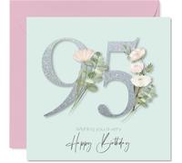 95th Birthday Cards for Women - Fancy Floral Flowers - Happy Birthday Card for 95 Year Old Woman Auntie Grandma Nana Wife, 145mm Bday Greeting Cards