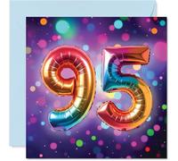 95th Birthday Cards for Women Men - Rainbow Foil Balloon - Happy Birthday Card for 95 Year Old Woman Man Uncle Dad Wife Husband, 145mm Bday Greeting Cards
