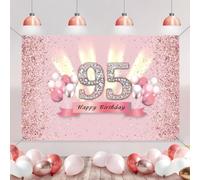 95th Birthday Decorations for Women Happy 95th Birthday Backdrop Banner Party Deco Woman 95 Years Old Anniversary Party Fabric Sign Poster Pink Photo Background 60th Birthday Party Supplies, 59"x35.4"