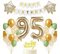 95th Birthday Decorations Set Light Gold White Sage Green Theme Happy Birthday Banner Balloon Decor Photo Backdrop for Women Men Adults Turning 95 Age 95 Party Supplies Celebration Decor