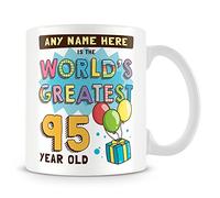 95th Birthday Gift for Men - Personalised Mug/Cup - Add Name - Worlds Greatest Design - Blue