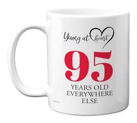 95th Birthday Gifts for Women Men, Cheeky Novelty Mug Young at Heart, Gag Joke Gifts, Perfect Funny Mugs for Ninety-Five Ninety-Fifth Birthday Present, 11oz Ceramic Coffee Mugs