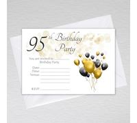 95th Birthday Invitations with Envelopes for Men and Women, Black and Gold Party Invites with Stylish Balloon Collection / 95th Birthday Party Invitation Cards with RSVP (Pack of 50 with Envelopes)