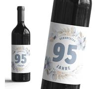 95th Birthday Party Bottle Label - Set of 6 Decorative Labels for Wine, Sparkling Wine & Small Gift Idea - Self-Adhesive Stickers as Birthday Decoration for Children and Adults