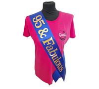 95th Birthday Sash - 95 & Fabulous Birthday Sash - Beautiful Quality Blue Ribbon and Holographic Gold Font - 95th Birthday Sash