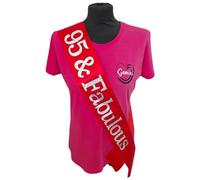 95th Birthday Sash - 95 & Fabulous Birthday Sash - Beautiful Quality Red Ribbon and Holographic Silver Font - 95th Birthday Sash