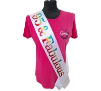 95th Birthday Sash - 95 & Fabulous Birthday Sash - Beautiful Quality White Ribbon and Holographic Rainbow Font - 95th Birthday Sash