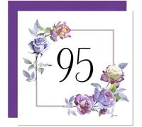 95th Floral Birthday Card - Purple Beautiful Flowers Elegant Birthday Card for 95 Year old Ninety Five, Ninety Fifth