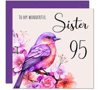 95th Sister Birthday Card - Purple Watercolour Bird Sister's Birthday Card for 95 Year old Ninety Five, Ninety Fifth