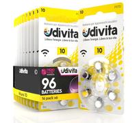 96 Batteries for Hearing Aids Udivita Size 10-16 Blister Packs with 6 Batteries