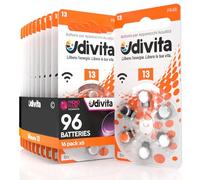 96 Batteries for Hearing Aids Udivita Size 13-16 Blister Packs with 6 Batteries