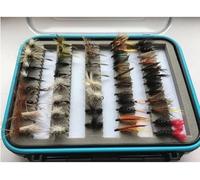 96 BOXED BARBLESS TROUT FLIES - Wets, Dries, Nymphs, Buzzers, Goldheads - IN BLUE RIM DOUBLE SIDED BOX, see description