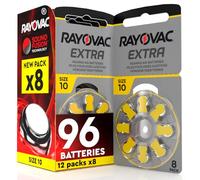 96 Hearing Aid Batteries Size 10 Rayovac Extra (Yellow) PR70 | Zinc-Air with Sound Fusion Technology - 12 Blisters of 8 Batteries