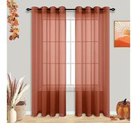 96 Inch Curtains for Living Room Autumn Grommet See Through Bohemian Terracotta Rust Voile Sheer Curtains for Bedroom Patio Sliding Door Floor 8 Ft Long Fall Boho Decor Set 2 Panels Ochre Tangerine