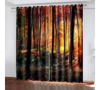 96 Inch Curtains, Windows Curtains Autumn Woods Scenery Polyester Brown Orange Yellow Drapes Blackout Home Decorative 2 Panels 92W x 96L Inch