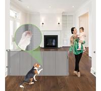 96 Inch Wide Reinforced Retractable Dog Gate with Support Rods - Prevent Crawling Under, Extra Long Retractable Baby Gate Large Dog Gate Indoor/Outdoor Retractable Pet Gate, Gray