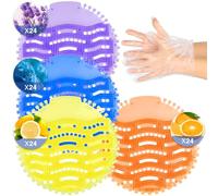 96 PACK Urinal Screen Deodorizer with 100 Gloves-3D Wave Anti-Splash Odor Protection Urinal Cakes for Men Toilets,Four Scents Urinal Mats