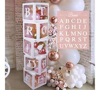 96 PC Bridal Shower Decorations Balloon Boxes White- Transparent Block with BRIDE TO BE + GROOM + A - Z Letters and 40 Balloons- Engagement Bachelorette Parties Weddings Centerpieces Photo Booth Props