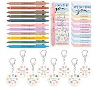 96 Pcs 32 Sets Mental Health Gift Bulk Pastel Inspirational Pens Motivational Funny Emotion Keychains with Positive Cards Employee Appreciation Gifts for Office Staff Coworker Teachers Students