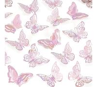 96 Pcs 3D Butterfly Wall Stickers, Pink Hollow Carved Butterfly Wall Decor Decals, 3 Sizes & 4 Styles Removable DIY Butterfly Decorations for Girls Bedroom, Nursery, Wedding, Party and Cake Decor