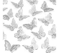 96 Pcs 3D Butterfly Wall Stickers, Silver Hollow Carved Butterfly Wall Decor Decals, 3 Sizes & 4 Styles Removable DIY Butterfly Decorations for Girls Bedroom, Nursery, Wedding, Party and Cake Decor