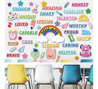 96 Pcs Affirmation Station Bulletin Board Set Rainbow Positive Sayings Cutouts Growth Mindset Classroom Decorations Teacher Supplies for School Wall Mirror Office Decor