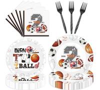 96 Pcs Born 2 Ball Birthday Decorations, Sports Ball Themed 2nd Birthday Party Plates Napkins and Forks for 24 Guests, Fun Two Year Old Boy Party Supplies