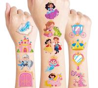 96 PCS Cute Princess Pre-Cut Temporary Tattoos for Kids | Super Cute Princess Themed Birthday Party Favors, Supplies, Decorations, Castle Tattoo Stickers, School Rewards Prizes & Gifts Boys Girls