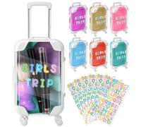 96 Pcs DIY Trip Gift for Girls 6 Pcs Mini Suitcase Party Favor Gift Box with 90 DIY Stickers Plastic Travel Luggage Let's Go Girls Weekend Favors for Candy Makeup Jewelry Birthday Wedding Bachelorette
