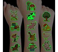 96 PCS Farm Barnyard Animal Glow In The Dark Pre-Cut Temporary Tattoos Sticker 1st First 2nd Birthday Decorations Party Favors Supplies Gift Boy Girl Farmhouse Tattoo School Reward Themed (Luminous)